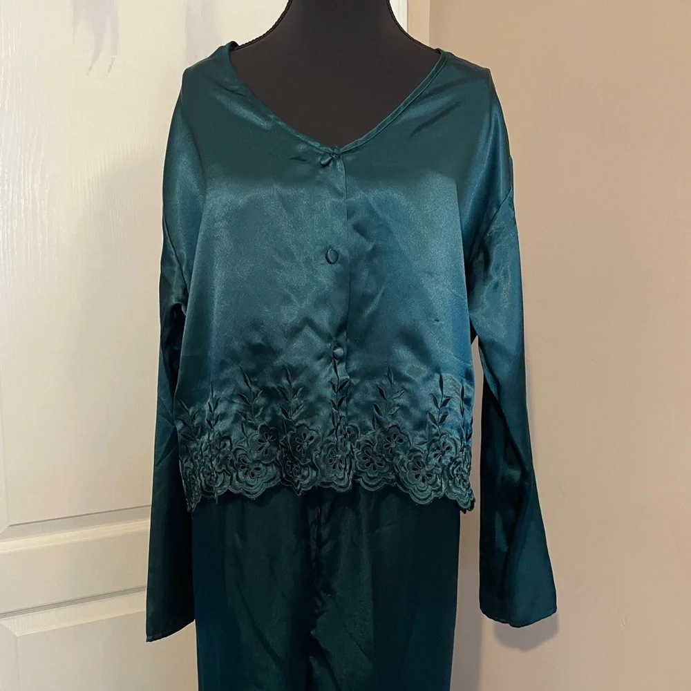 Victoria’s Secret VTG 90s Gold Label 2 Pc Green Satin Pajama Set Womens S